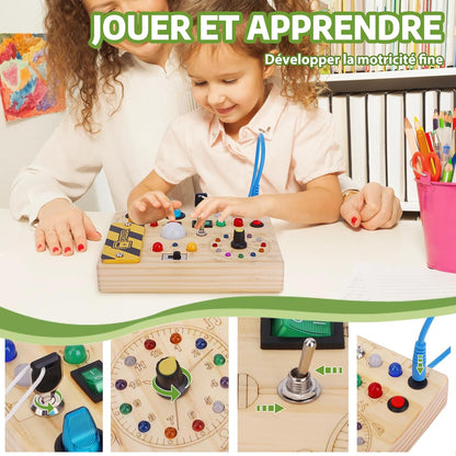 Montessori Busy Board 1 an Enfants Activity Board Jouets en Bois avec 10 Interrupteurs 23 Lumières LED Jouets Sensory Learning Toys Jeux Jeu Montessori Jouet Enfant Bebe 1 2 3 Ans Cadeau Enfant