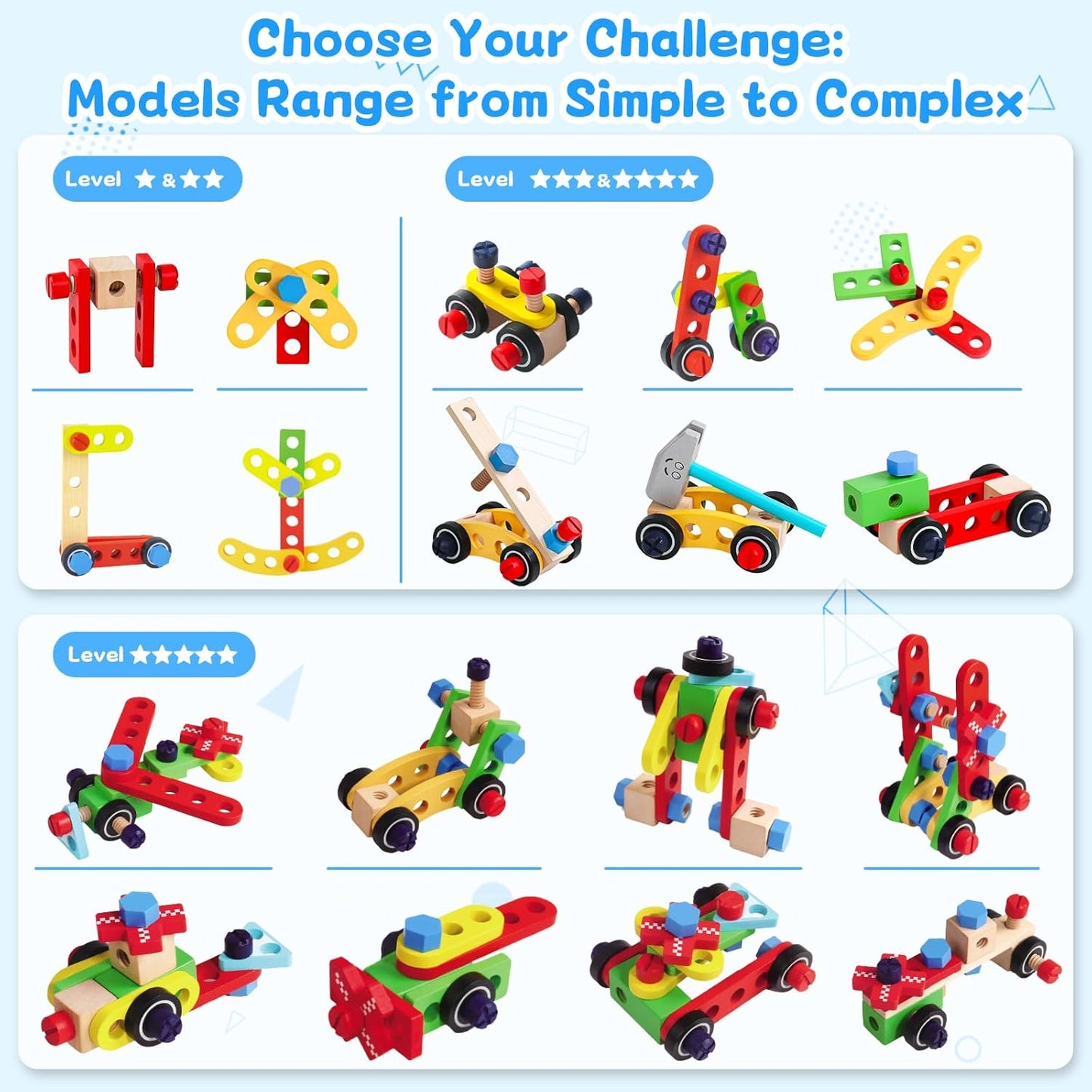 Jouet Enfant 3 Ans - Boite a Outils Enfant Montessori Jeux Enfants 3 Ans avec Perceuse Tablier, 45 Pièces Jouet en Bois Bricolage Jeu de Construction Educatif Cadeau Enfants 3 4 5 Ans Garçon Fille