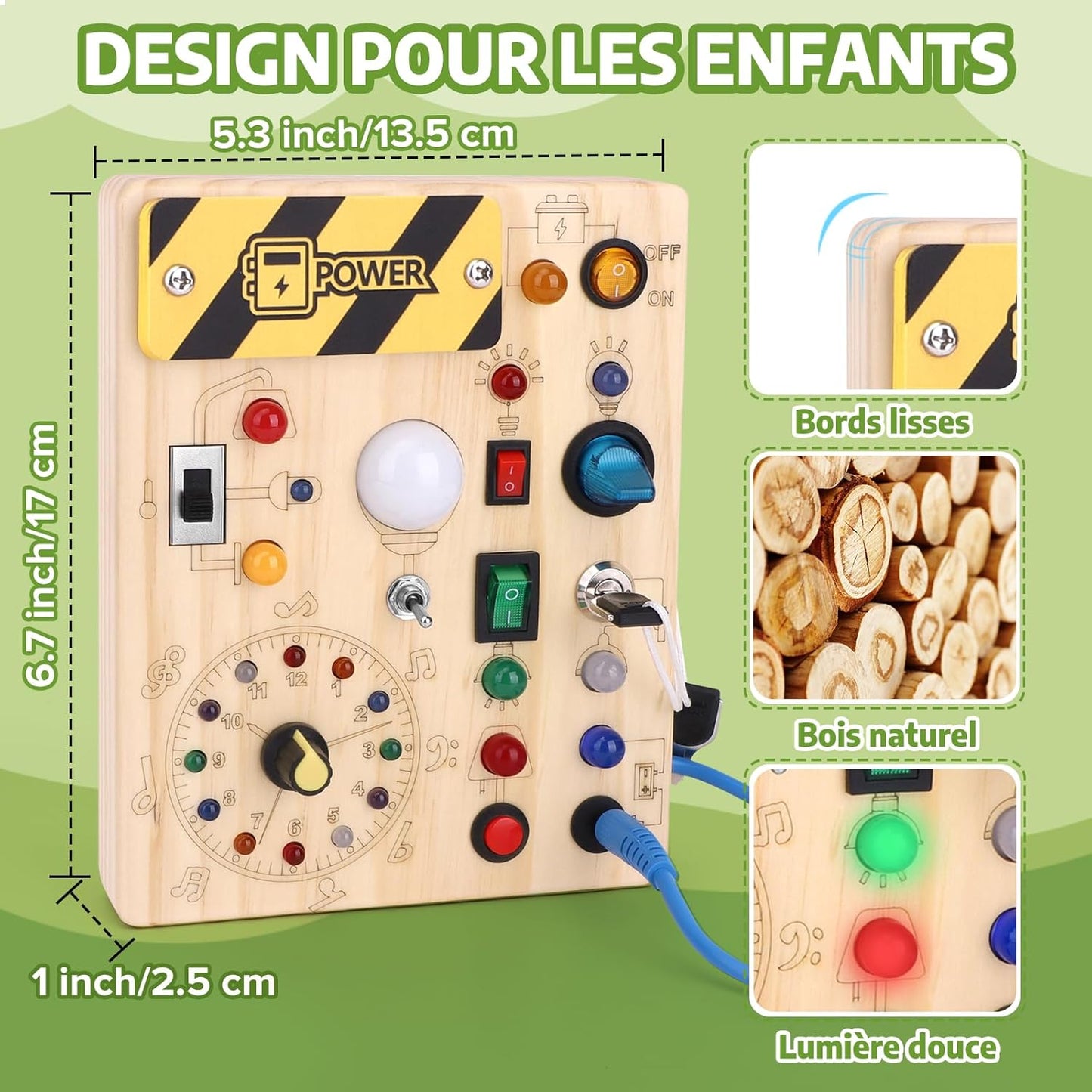 Montessori Busy Board 1 an Enfants Activity Board Jouets en Bois avec 10 Interrupteurs 23 Lumières LED Jouets Sensory Learning Toys Jeux Jeu Montessori Jouet Enfant Bebe 1 2 3 Ans Cadeau Enfant