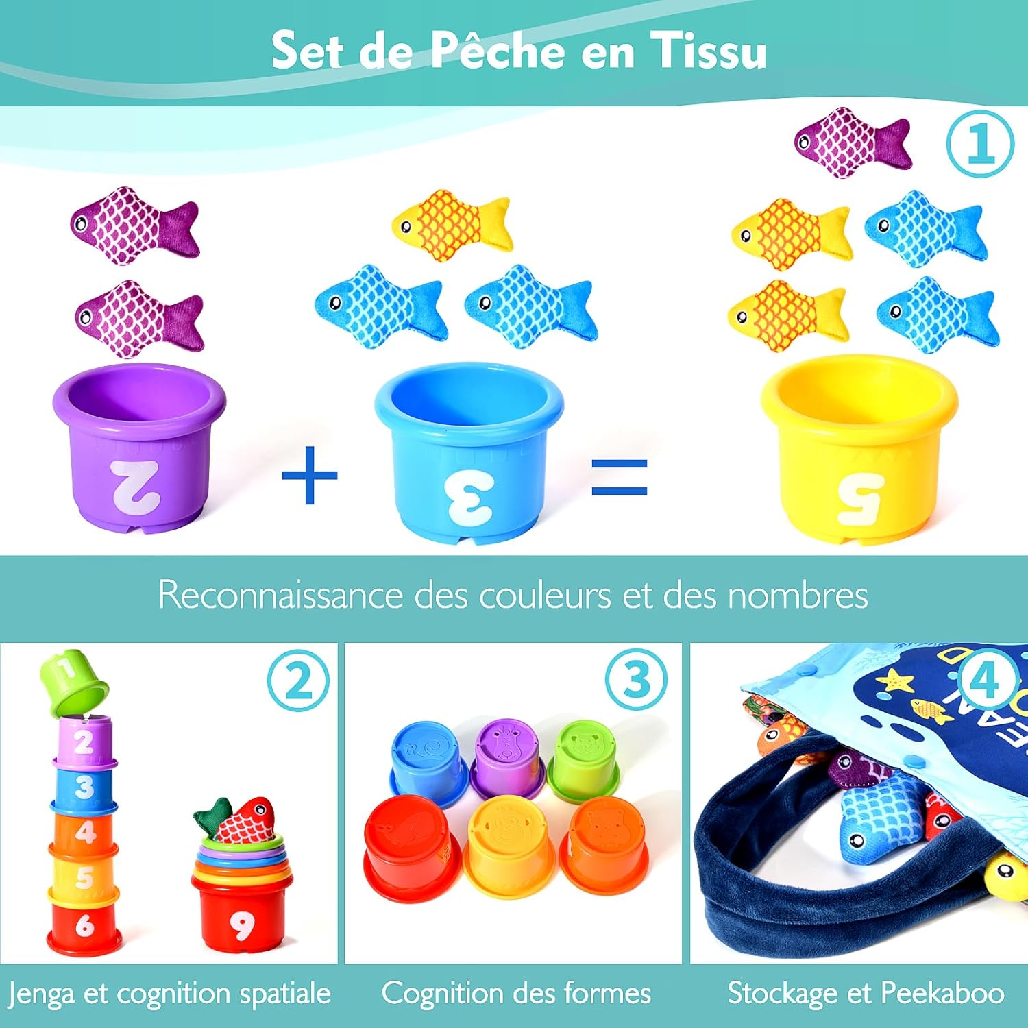 Jouet Bebe 1 an, Montessori Pêche a la Ligne Jeux pour Enfant 1 2 Ans, Educatif Jouet Bébé, Cadeau pour Fille Garcon 1-3 Ans 6 12 18 Mois