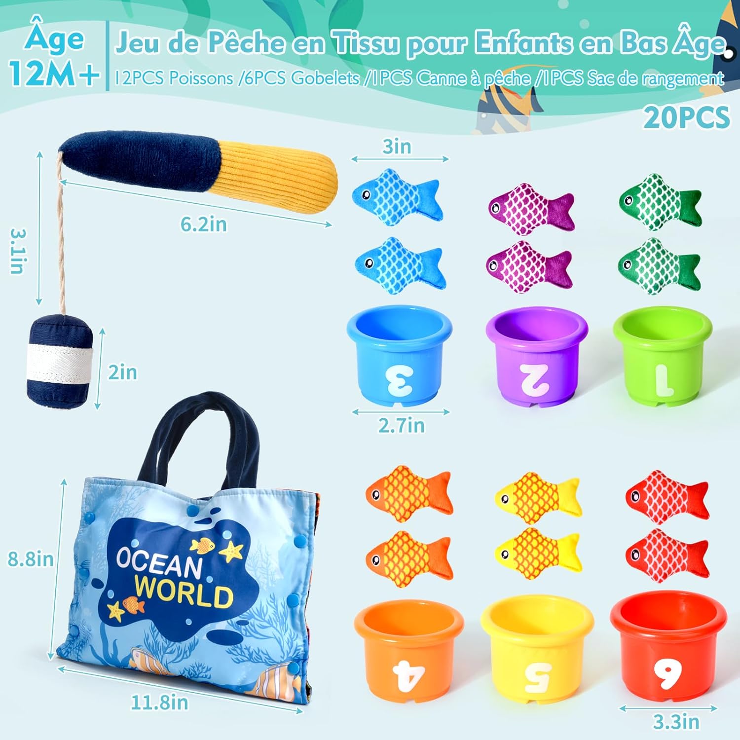 Jouet Bebe 1 an, Montessori Pêche a la Ligne Jeux pour Enfant 1 2 Ans, Educatif Jouet Bébé, Cadeau pour Fille Garcon 1-3 Ans 6 12 18 Mois