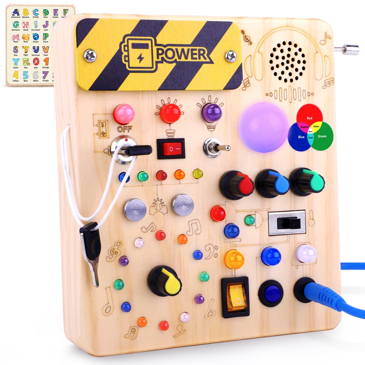 Montessori Busy Board 1 an Enfants Activity Board Jouets en Bois avec 10 Interrupteurs 23 Lumières LED Jouets Sensory Learning Toys Jeux Jeu Montessori Jouet Enfant Bebe 1 2 3 Ans Cadeau Enfant