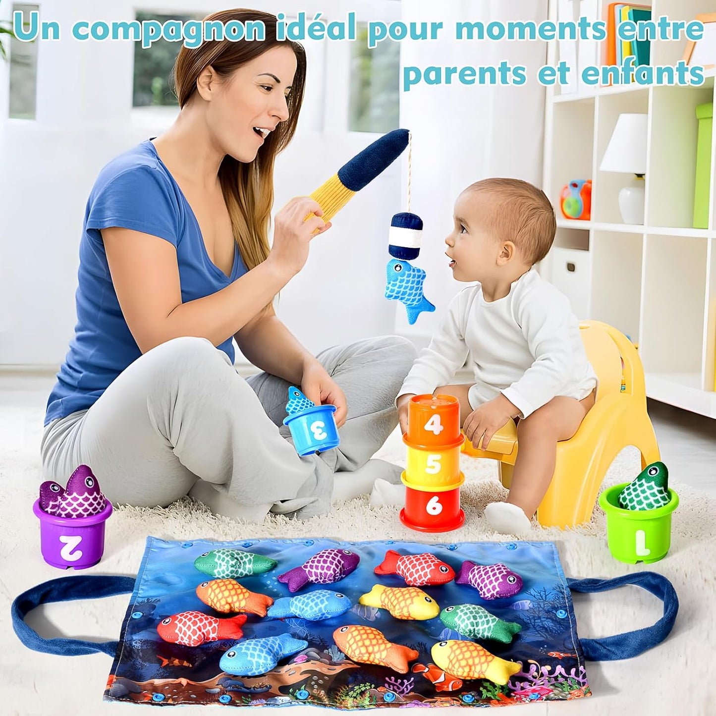 Jouet Bebe 1 an, Montessori Pêche a la Ligne Jeux pour Enfant 1 2 Ans, Educatif Jouet Bébé, Cadeau pour Fille Garcon 1-3 Ans 6 12 18 Mois
