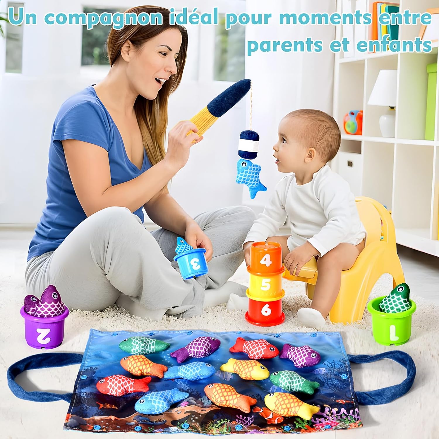 Jouet Bebe 1 an, Montessori Pêche a la Ligne Jeux pour Enfant 1 2 Ans, Educatif Jouet Bébé, Cadeau pour Fille Garcon 1-3 Ans 6 12 18 Mois