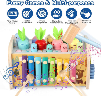 Jouet Bebe Montessori 1 an, 9 en 1 Jeux en Bois Jouet Educatif Enfant 12 Mois 1 2 3 Ans avec Xylophone,Jeu Pêche, Jeu Marteau, Jouet d'activité Cadeau Anniversaire Noël Baby Fille Garcon