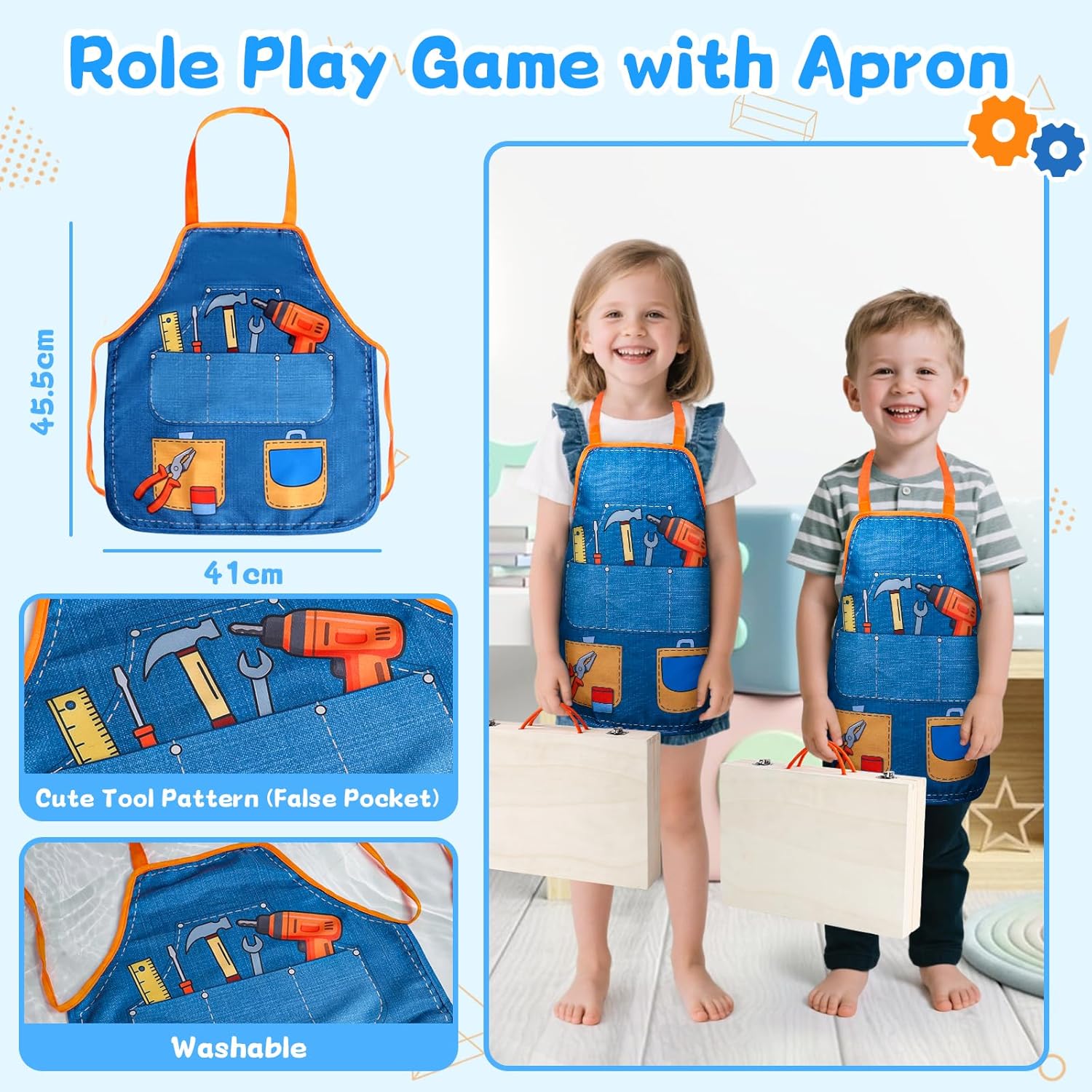 Jouet Enfant 3 Ans - Boite a Outils Enfant Montessori Jeux Enfants 3 Ans avec Perceuse Tablier, 45 Pièces Jouet en Bois Bricolage Jeu de Construction Educatif Cadeau Enfants 3 4 5 Ans Garçon Fille