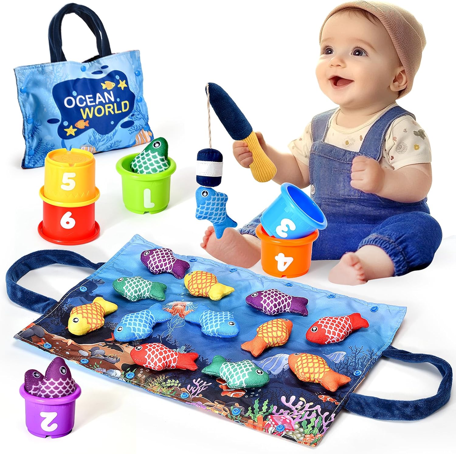 Jouet Bebe 1 an, Montessori Pêche a la Ligne Jeux pour Enfant 1 2 Ans, Educatif Jouet Bébé, Cadeau pour Fille Garcon 1-3 Ans 6 12 18 Mois