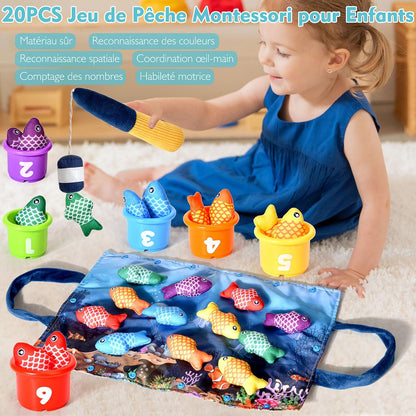 Jouet Bebe 1 an, Montessori Pêche a la Ligne Jeux pour Enfant 1 2 Ans, Educatif Jouet Bébé, Cadeau pour Fille Garcon 1-3 Ans 6 12 18 Mois