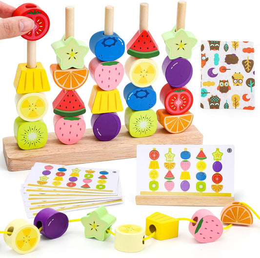 Jouet Montessori en Bois pour Enfants 2 3 4 5 Ans : Perles à Enfiler, Jeu de Tri et Empilage - Cadeau Éducatif Fille Garçon 2-5 Ans - Motricité Fine
