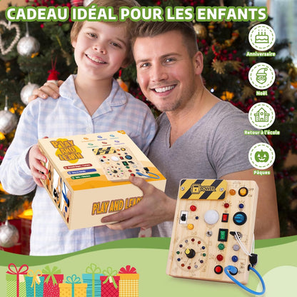Montessori Busy Board 1 an Enfants Activity Board Jouets en Bois avec 10 Interrupteurs 23 Lumières LED Jouets Sensory Learning Toys Jeux Jeu Montessori Jouet Enfant Bebe 1 2 3 Ans Cadeau Enfant