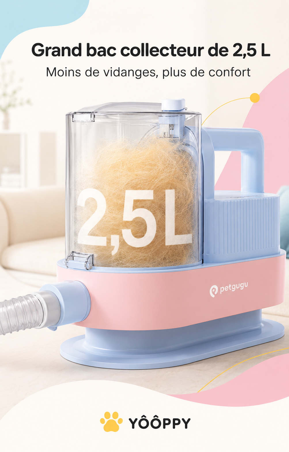 Grand bac collecteur transparent de 2,5 litres